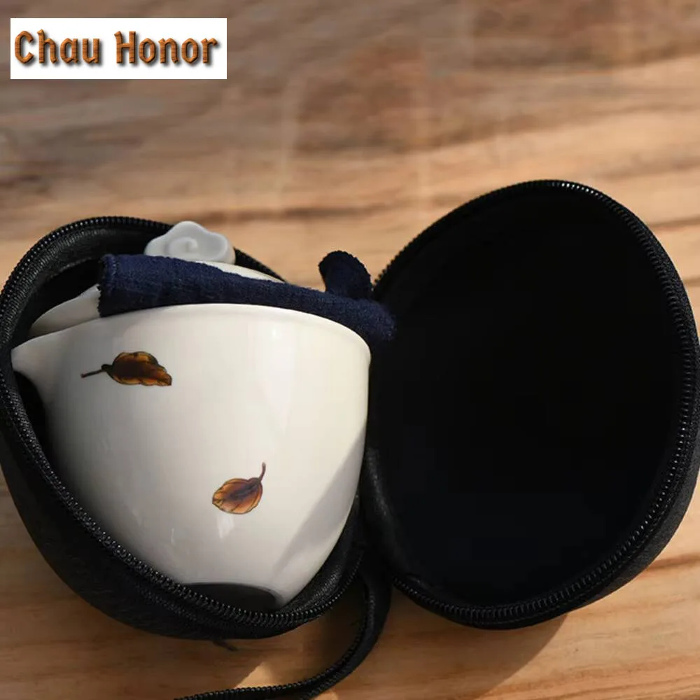 Retro Honey Gray Color Ceramic Tea Set Kit Luxury 1 Pot 2 Cups Household Tea Maker Travel Tea Set Handbag Supplies Decoration