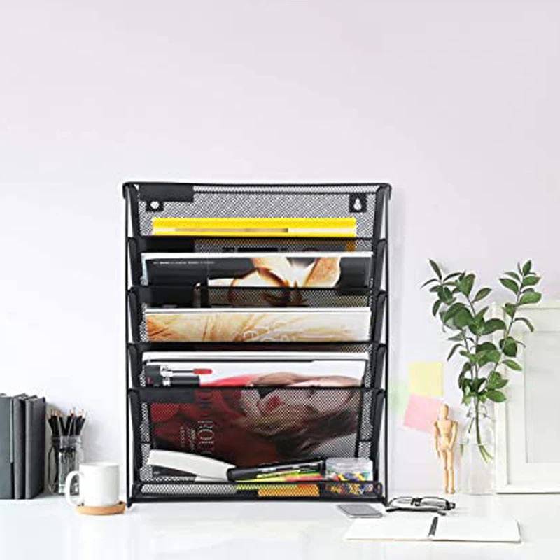 5-layer Vertical Metal Storage Rack Basket Wall Hanging Storage Magazine Newspaper Storage Rack Wall Decoration Rack