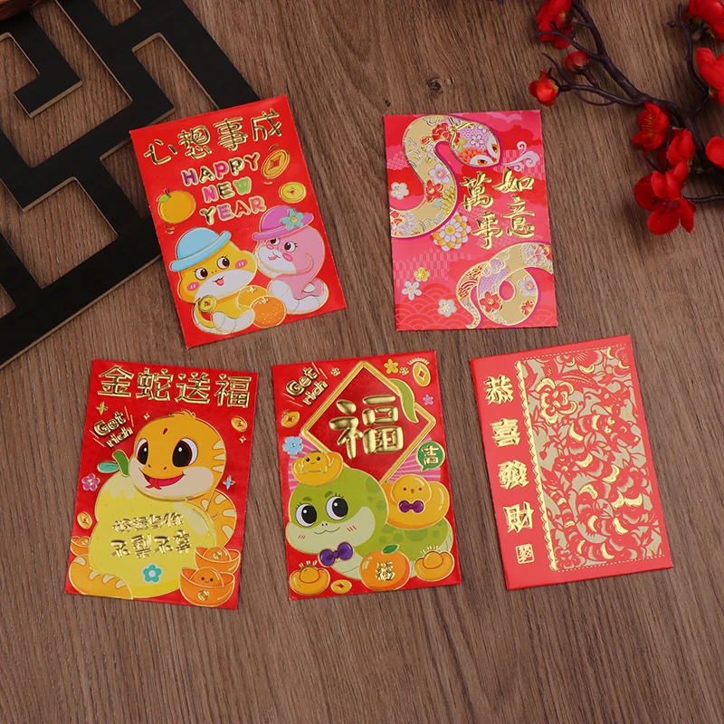 6Pcs Year Of The Snake Spring Festival Red Envelope Lunar New Lucky Money Chinese Packet For Envelopes Money Paper Bag