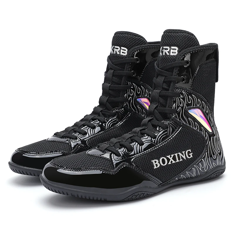 Competition Training Boxing Shoes Professional High Top Sports Shoes for Men and Women Lightweight Breathable Wrestling