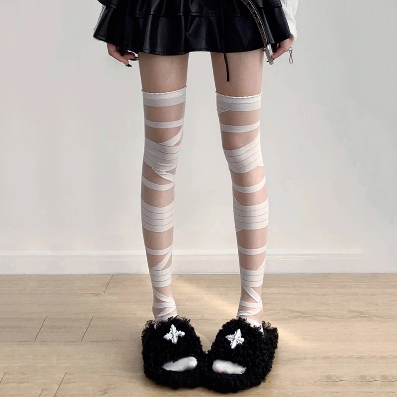 Lolita Stocking Spicy Girl Black White Bandage Knee Socks Sexy Women\'s Socks Hot Selling Ultrathin JK Loose Socks