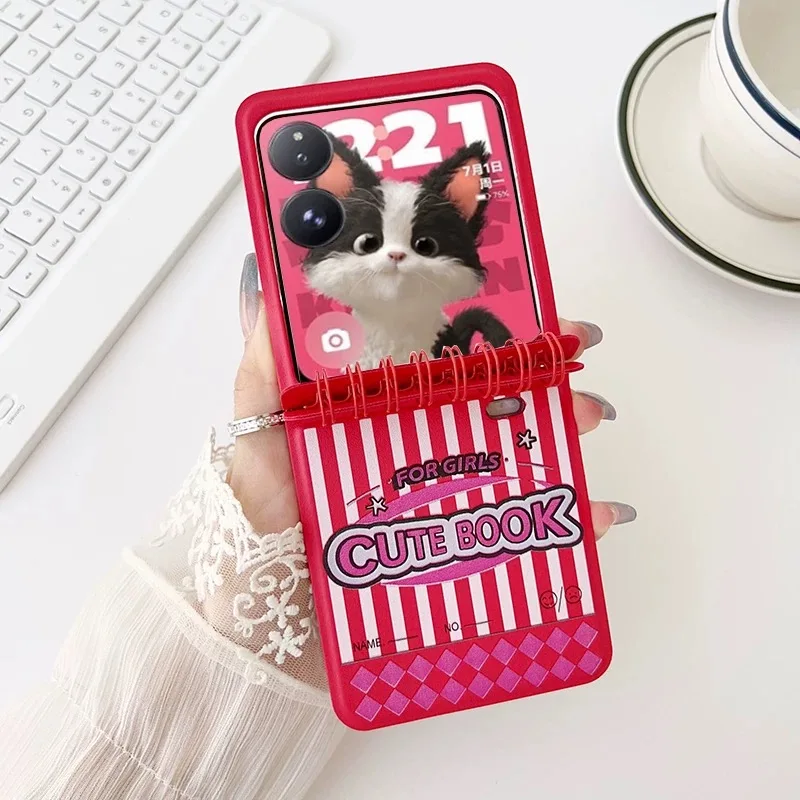 Y2K Painted PU Leather Protective Phone Case - Notebook Design