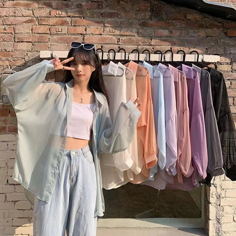 

Solid Color Sunscreen Chiffon Shirt Jacket Women's Thin Section 2024 New Summer Design High-end Sweet Long-sleeved Top
