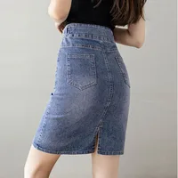 Autumn 2025 Plus Size Skirt For Women High Waist Large Size Slit Black Or Blue Jeans Skirts Korean Fashion Slim Jupe Femme - Image 2