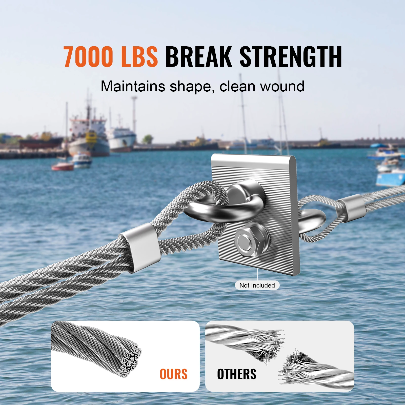 VEVOR 250 ft Wire Cable Rope Stainless Steel 7 x 19 Strands Wire Cable Garden Railing Fence Roll Kits for Outdoor Tent