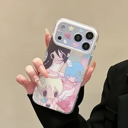 Y2K Sweet Big Eye Angel Girl Phone Case with Bear Star Print - Trendy Aesthetic Shockproof Cover - iPhone 15 (Phone Case)