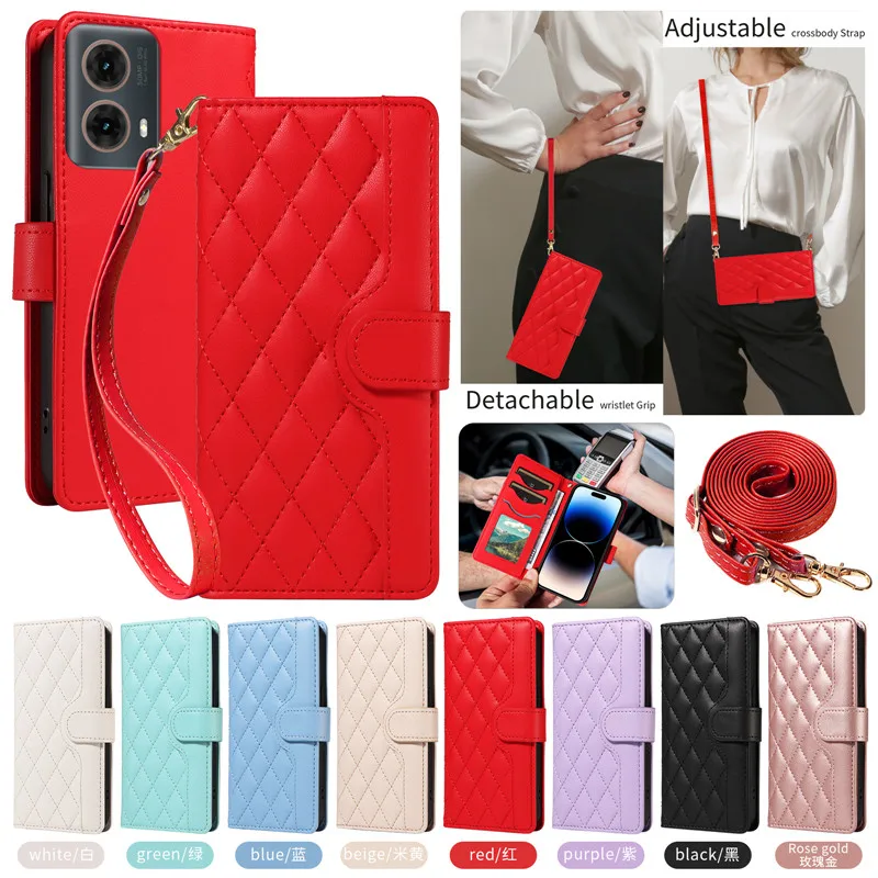 Elegant Leather Crossbody Wallet with Lanyard and Phone Stand Feature