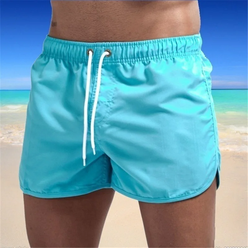 New Summer Men's Beach Pants Swimming Quick Dry Solid Color Tube Loose Drawstring Sports Shorts 3