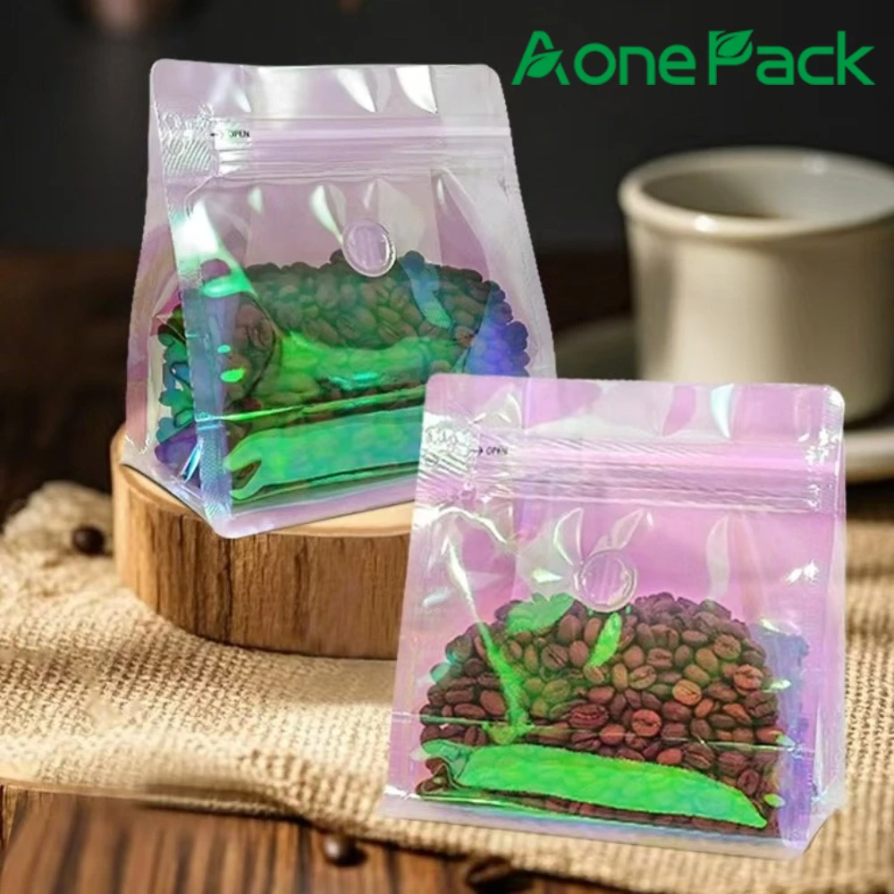 홀로그램 커피 원두 로스팅 백 100개 (50g, 125g, 250g, 500g) 밸브 포함..