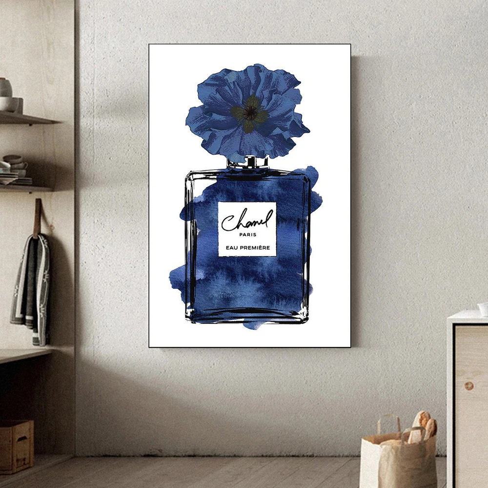 Source Unknown, Art, Mirror Wall Art Chanel No 5 Paris Perfume Bottle  Print Blue Teal Black 4x11