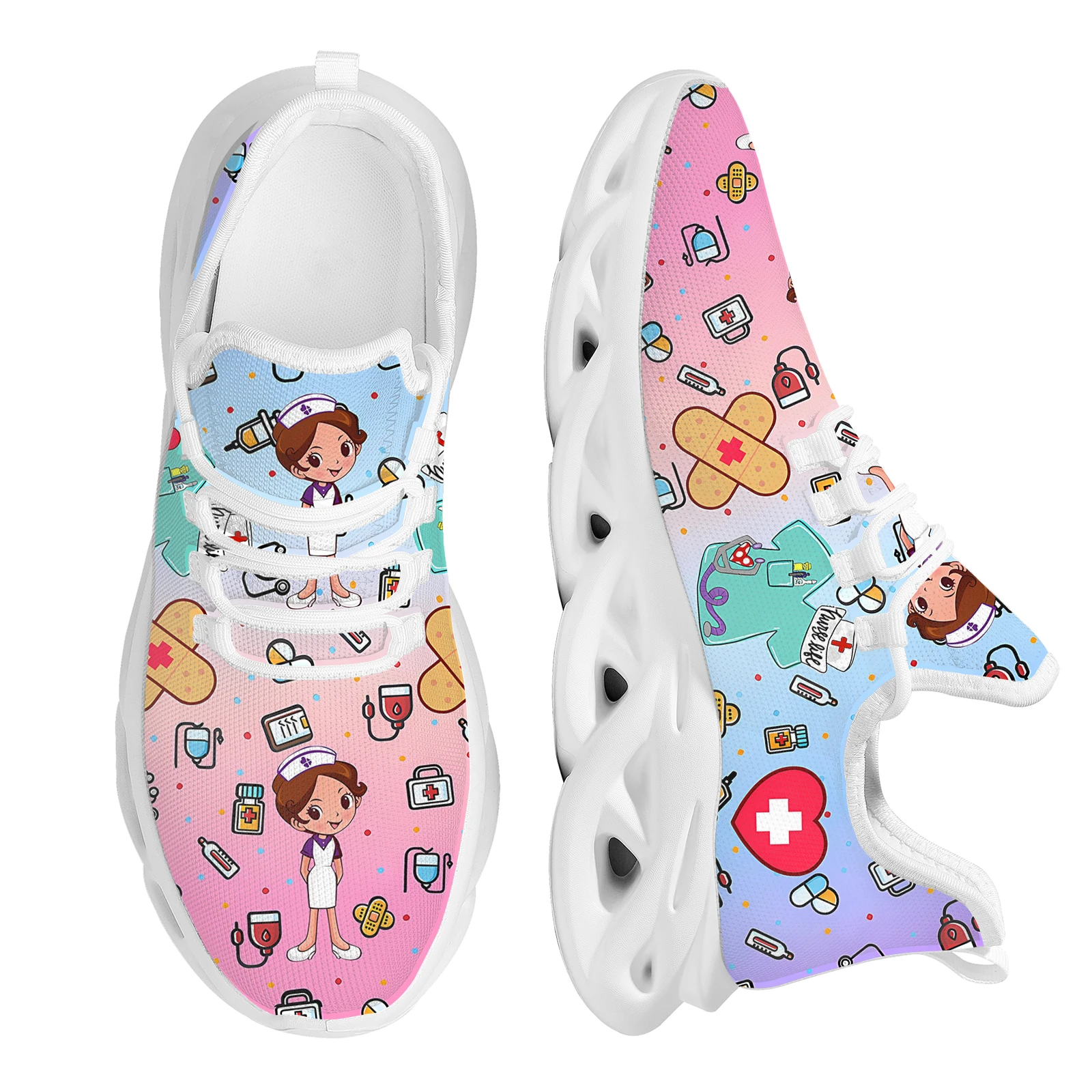 INSTANTARTS 2023 New Fashion Casual Breathable Mesh Sneakers Women's Nurse Shoes Nurse Girls Medical Print Light Running Shoes