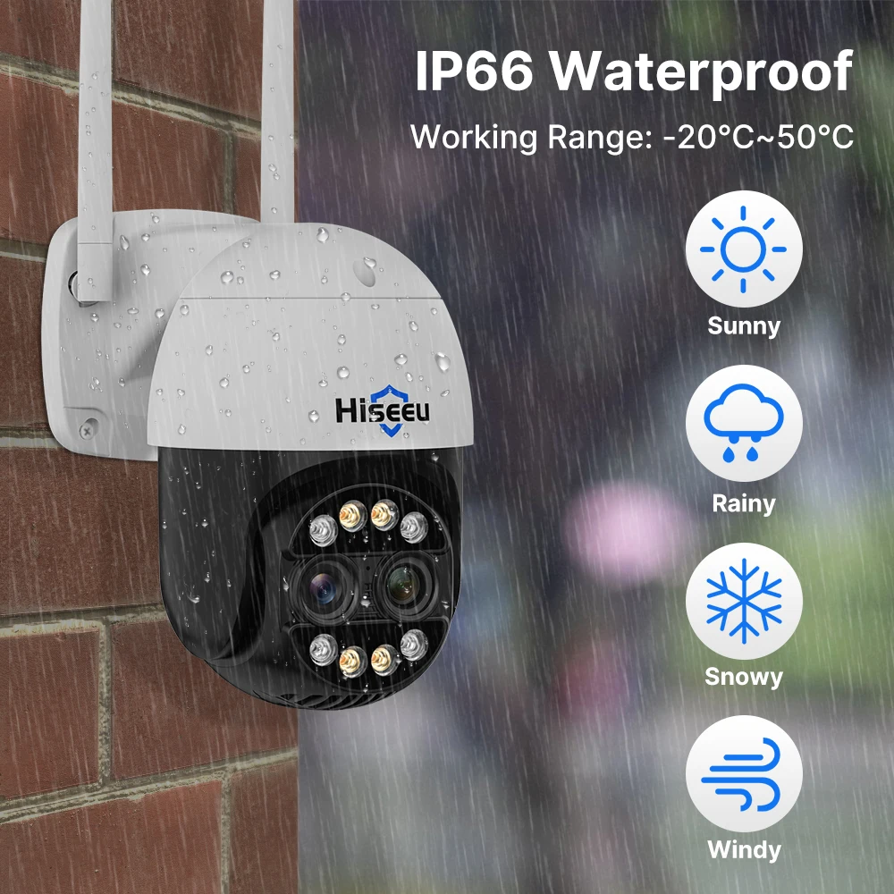 Hiseeu 4K 8MP Wifi PTZ Dual lens Camera Two-way voice AI Tracking Video Wireless Ip Surveillance Security Cameras 6