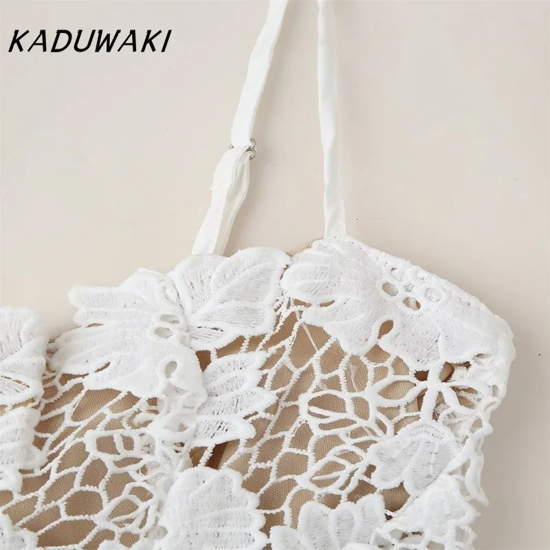 KADUWAKI Flower Pattern Lace Strap Long Slip Dress Summer Sexy Lace Splicing Back Strap Lace Up Slit Slim Fit Suspender Dresses 52 S85a26c4415a54231b105f3cd545380acV