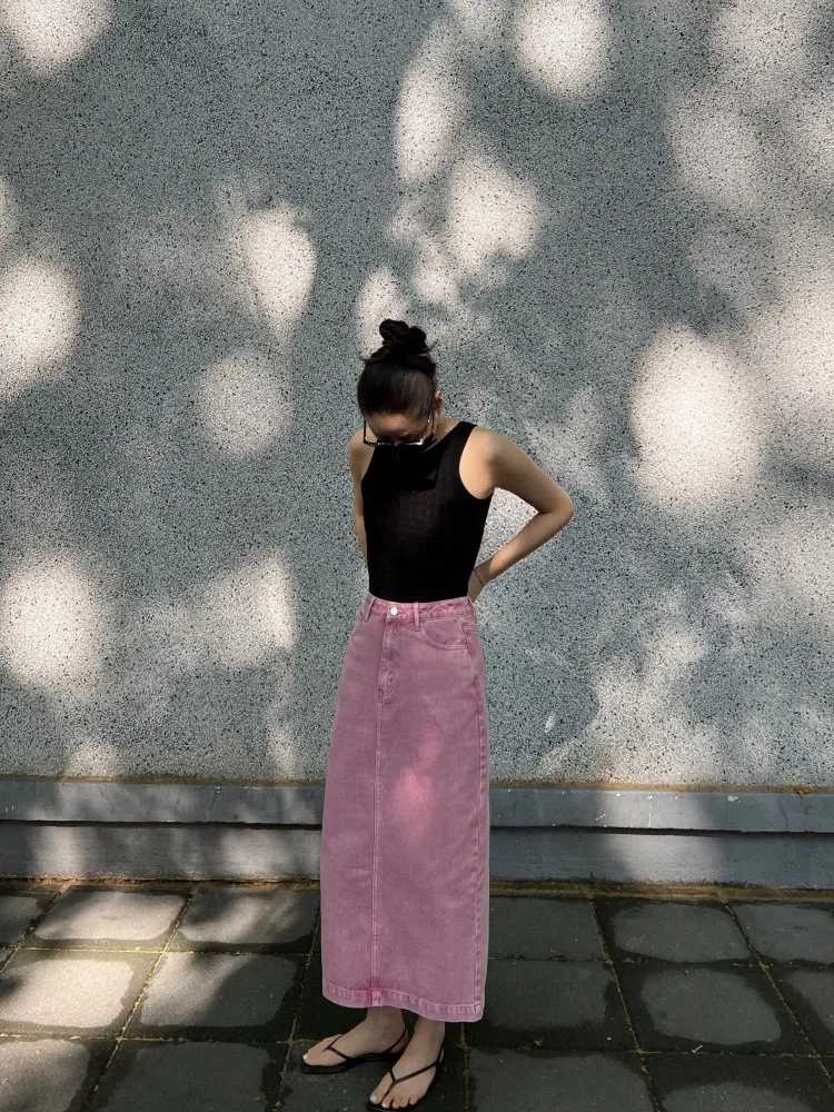 

New Women's Skirt Korean All-match Back Split Lady Denim Ankle Length Skirt 2023 Summer Casual Slim Ladies Straight Jupe