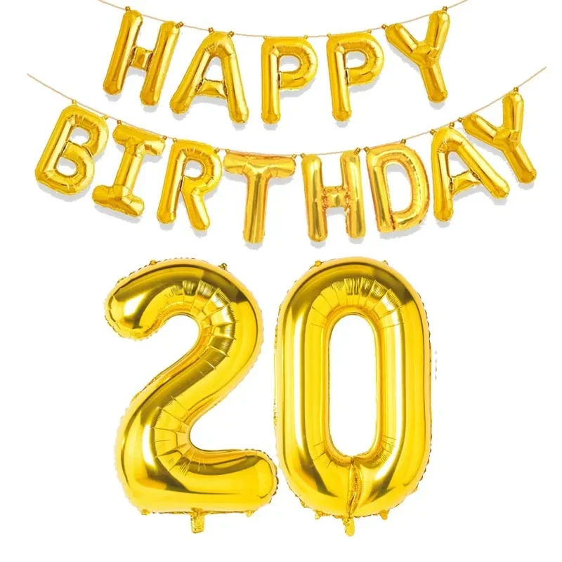 15 Stück Goldfolienballons „Happy Birthday“ und Zahlen für alle Altersgruppen von 10–60 Jahren, Party-Dekoration für Kinder und Erwachsene, versandfertig – Detail 13