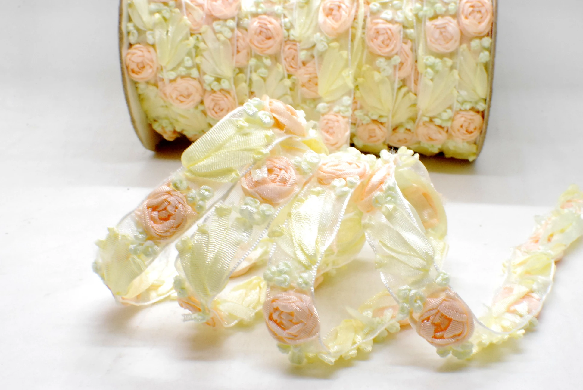 Embroidered Rose Bud Trim, Flower Ribbon Trim Scrapbook Doll Lace Quilt Sewing Couture Supplies Craft DIY WR3087 Regular p
