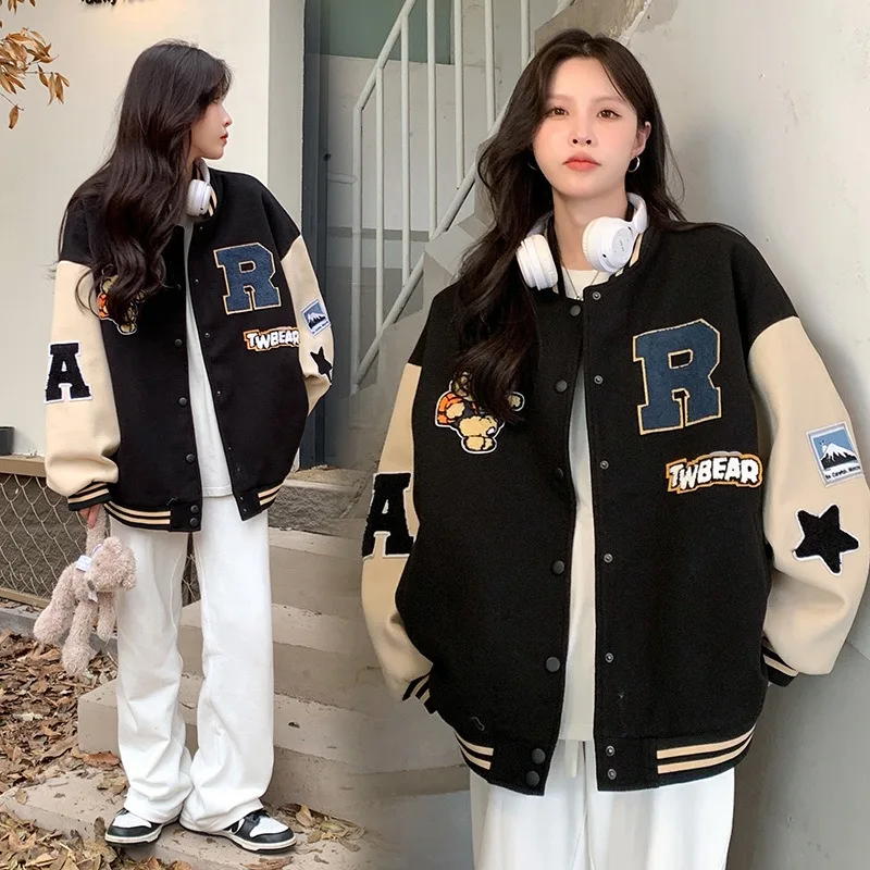 New Autumn and Winter Padded Baseball Jersey Women American Retro Loose Sweater Women Jacket 2