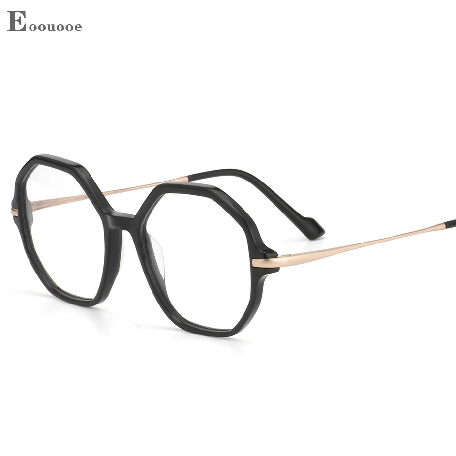 

Fashion Hexagon Design Glasses Women Men Handmade Acetate Metal High-Grade Eyeglasses Optical Myopia Prescription Clear Lens