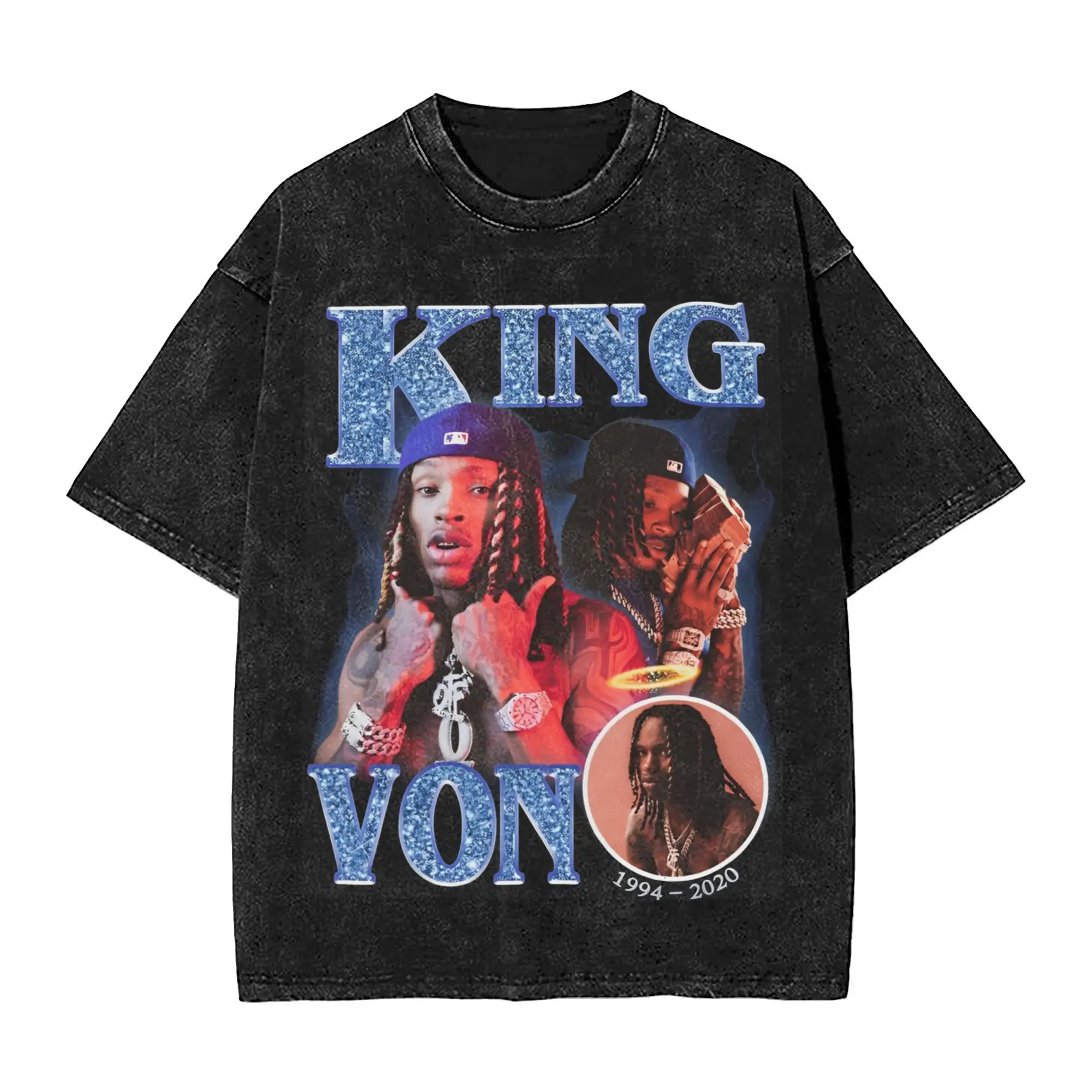 king von rapper hip hop Outfit Washed T Shirt Men Women Streetwear