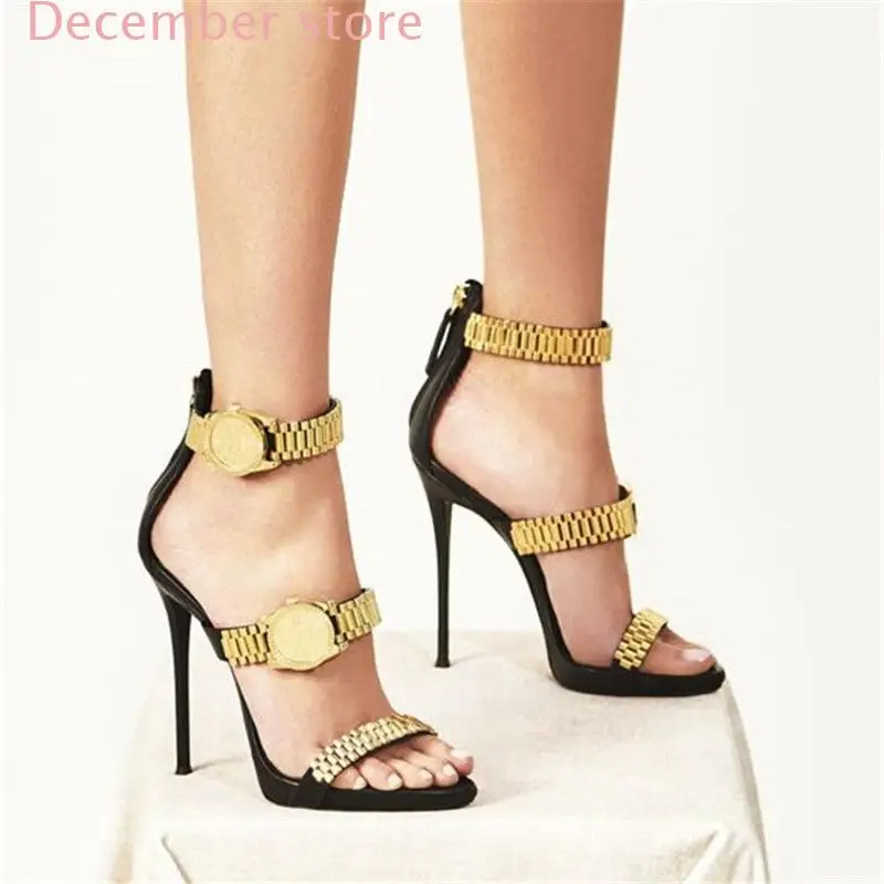 

Женские сандалии-гладиаторы на высоком каблуке, с металлической цепочкой