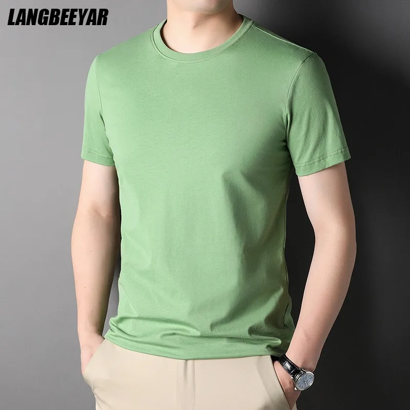 Top Grade 100 % Cotton Men t Shirt New Brand Summer Tops Basic Solid Color Plain Short Sleeve Casual Fashion Mens Clothes 2023