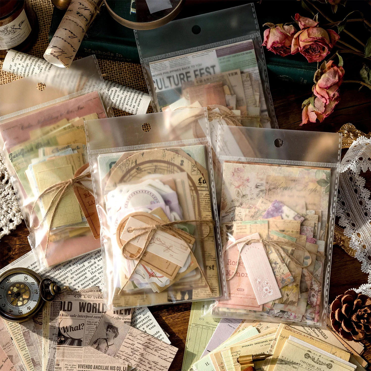 100 PCS Vintage Scrapbooking Paper Kit 1