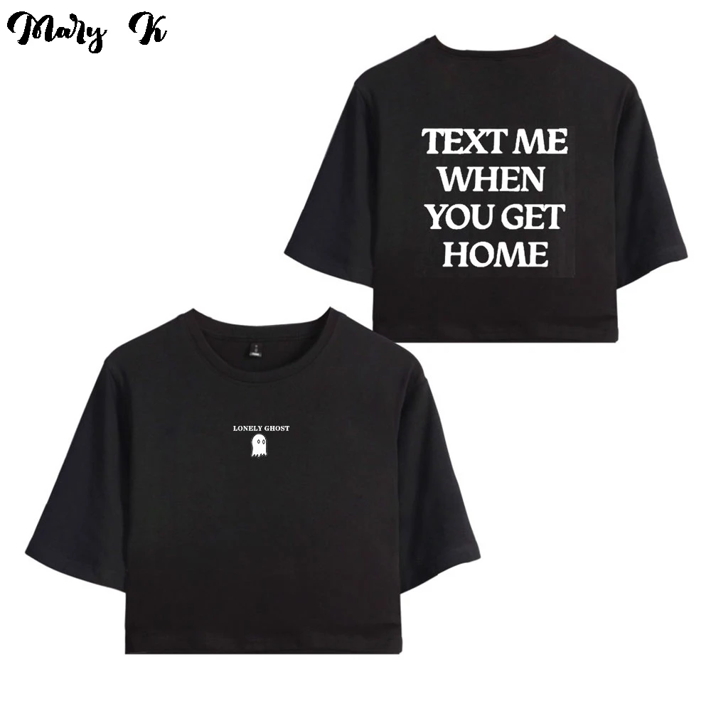 2022 Lonely Ghost Text Me When You Get Home Crop Tee 하라주쿠 티셔츠 소녀 오버 사이즈