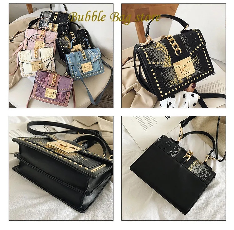Elegant Sequins Ladies Handbag Small 2023 New Rivet Women's Shoulder Bag High-quality PU Leather Messenger Bags for Female Totes