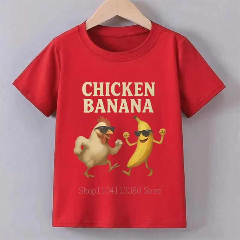 Banana Chicken Print Children T-shirts Summer Casual Fashion Funny Meme Short Sleeve Kids Tops Colorful O-Neck T-shirts