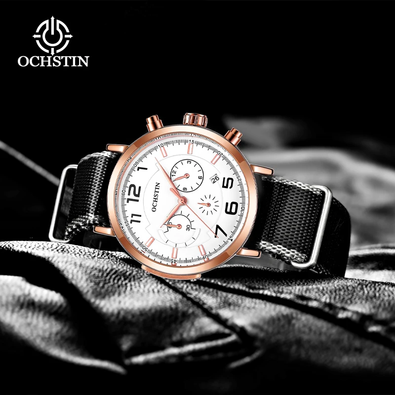 OCHSTIN new creative nylon series watch watch multifunction quartz movement watch 2024 new simple atmosphere men's quartz watch