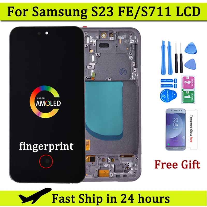 

AMOLED дисплей 6,4 дюйма для Samsung S23 FE LCD S711B S7110 S711U, дисплей с сенсорным экраном в сборе для Samsung S23FE S711, ЖК-рамка