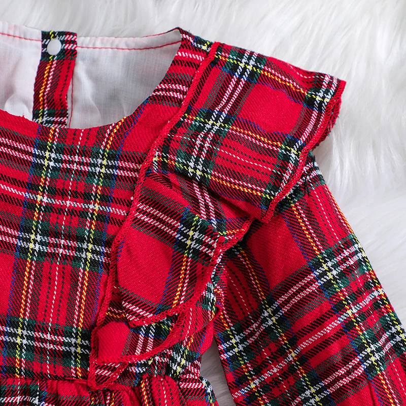 

Toddler Girls Christmas Dress Ruffle Long Sleeve Plaid Print Dress Kid Holiday Dress with Headband