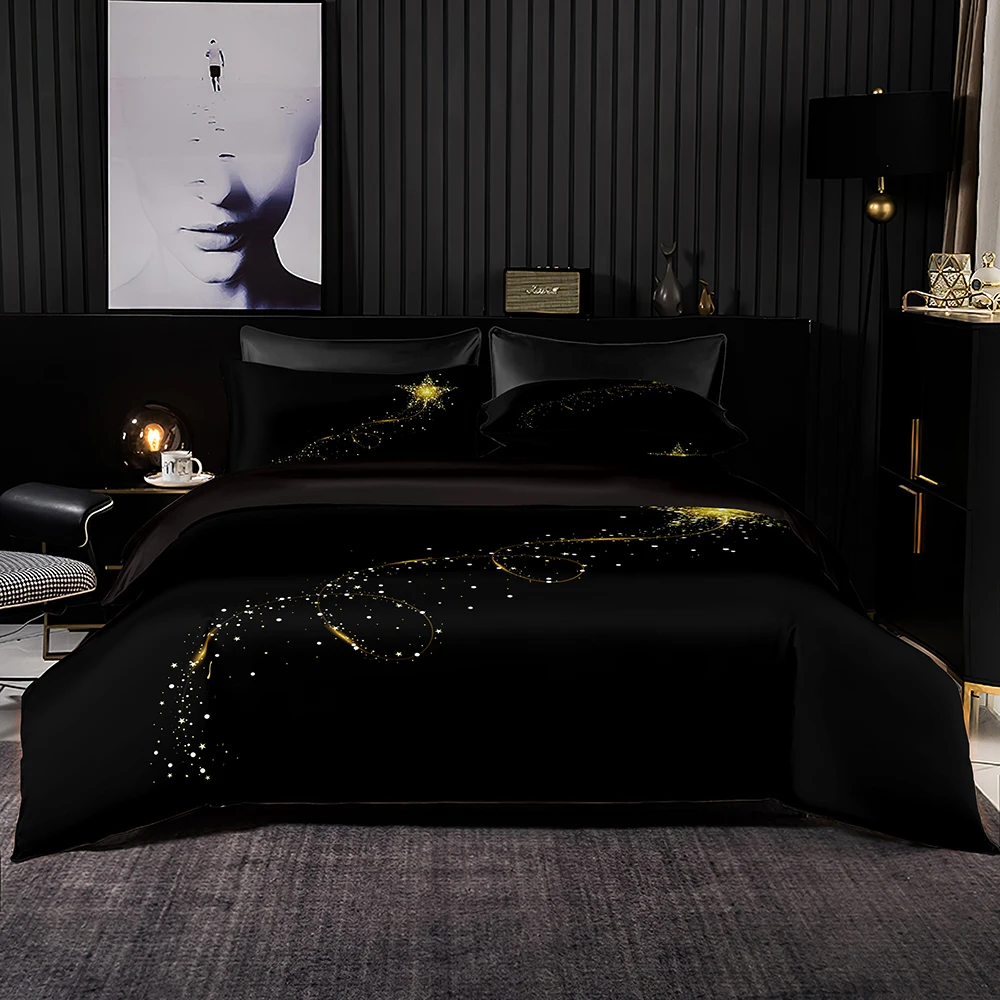Комплект мягкого черного постельного белья из 2/3 предметов простые Стильные