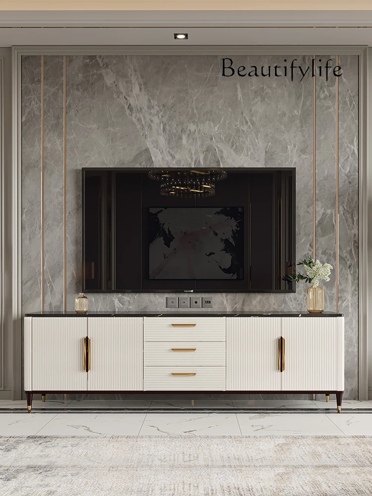 

American Light Luxury Marble TV Cabinet and Tea Table Combination Simple Living Room Small Apartment High Cabinet