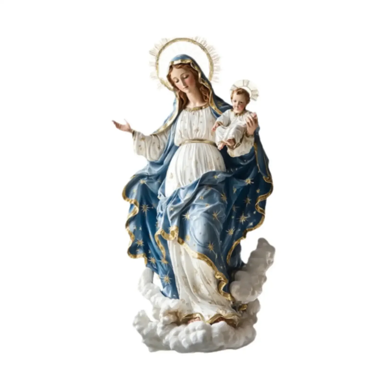 Blessed Mary Figurine Christmas Scene Decorative with Child Jesus Tabletop