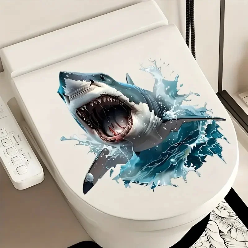 3D Shark Wall Decal Waterproof Self-Adhesive Sticker Bathroom Bedroom Decor Art Wallpaper