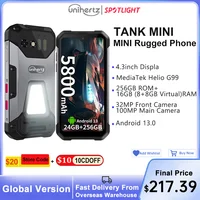 Unihertz 8849 Tank Mini Rugged Smartphone 4.3 Inch Display Android 13 5800mAh 24GB 256GB Helio G99 Octa Core 100MP Cameras IP68