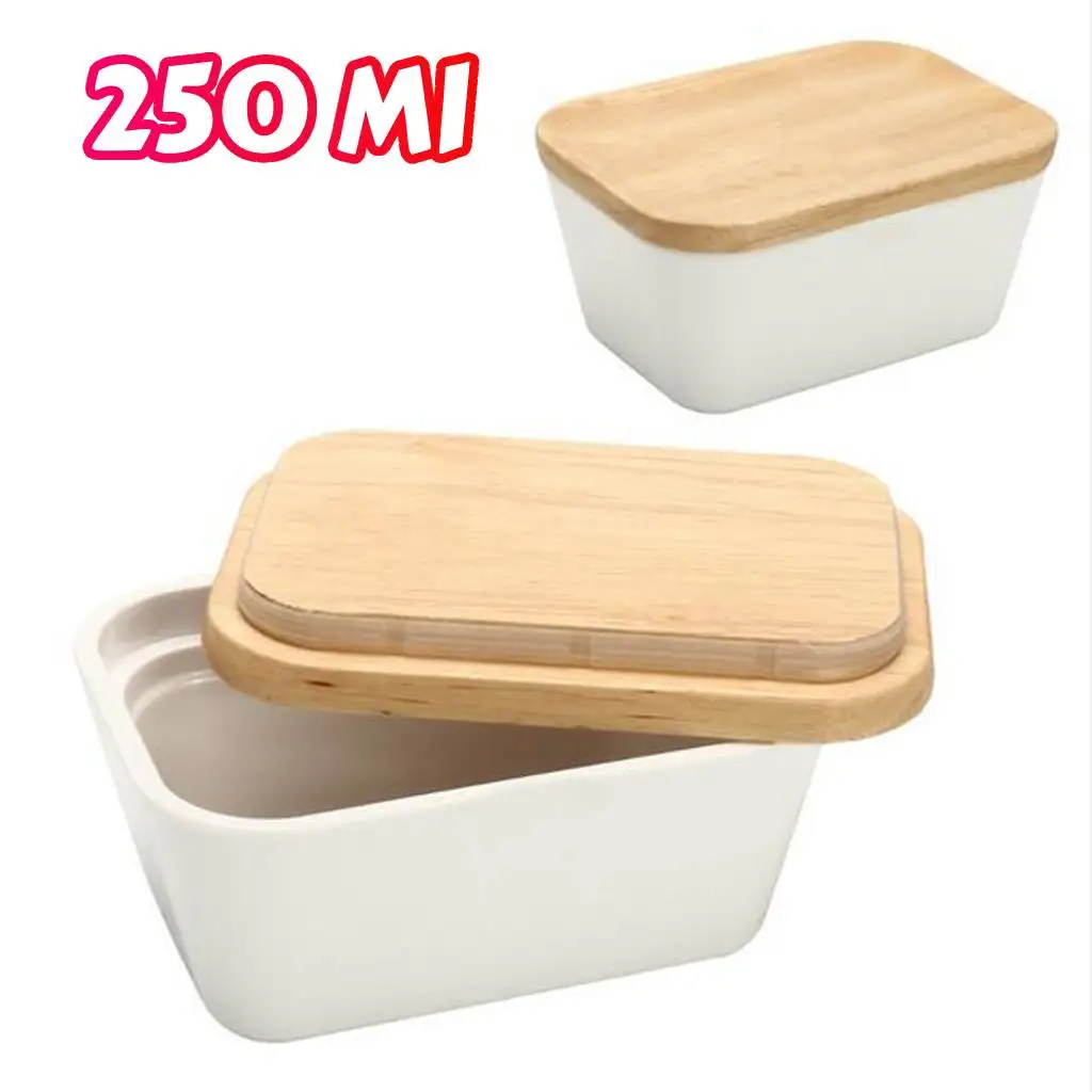 Porcelain Butter Dish with Lid Ceramic Butter Dish with Bamboo Lip for Countertop Resistant Heat Kitchen Storage