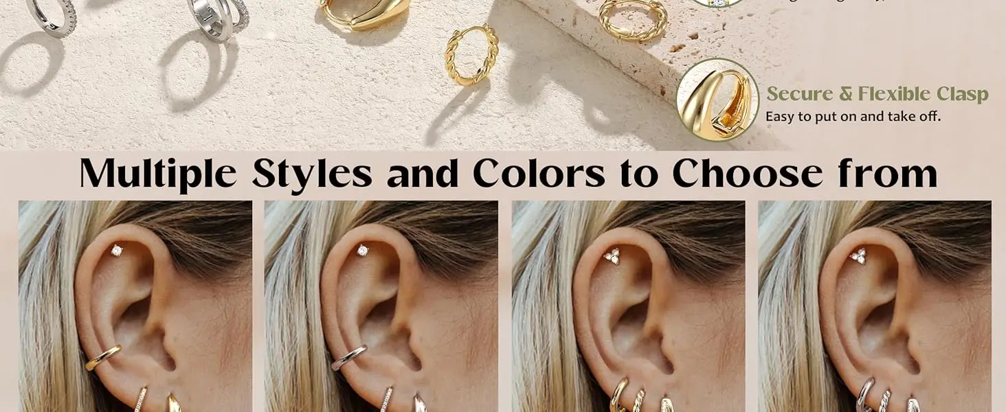 4k gold filled hoop earrings stud set