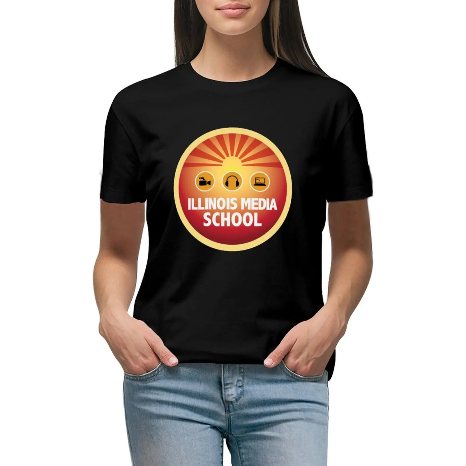 

Illinois Media School College T-shirt cute tops shirts graphic tees Summer Women's clothing
