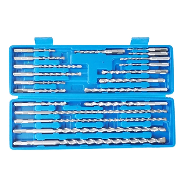 20pcs/set Sds Plus Electric Hammer Drill Bit kit Chisel Plastic Box Impact Rotary Concrete Masonry Drilling Grooving Hole Saw