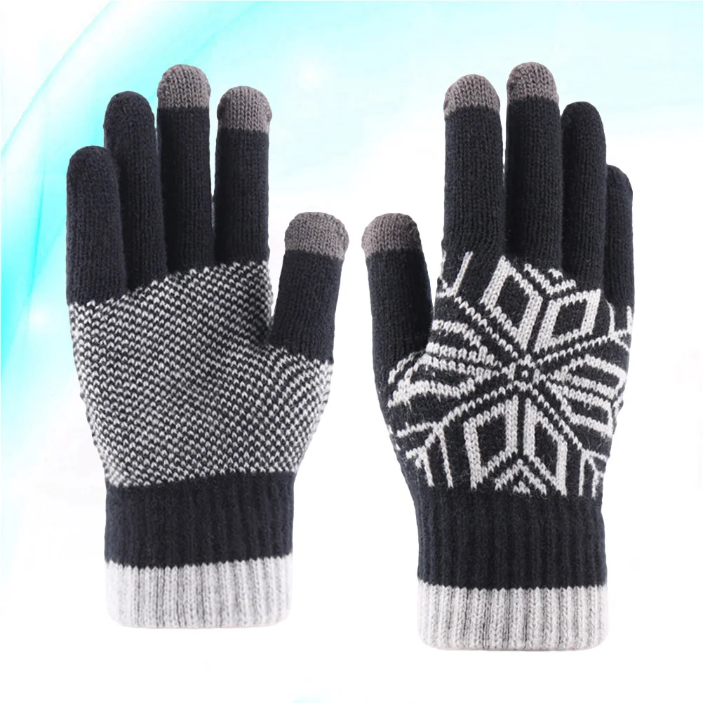 

1 Pair Thicken Screen Touch Gloves Knitted Warm Gloves Windproof Winter Gloves for Outdoor Men (Black)