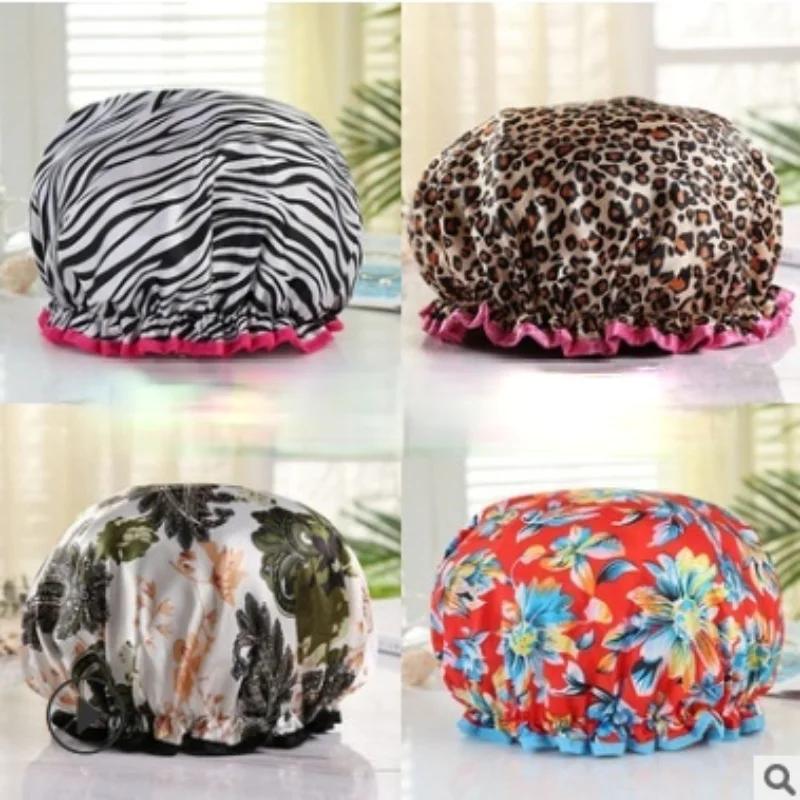 1Pc Thick Waterproof Bath Hat Double Layer Shower Hair Cover Women Supplies Shower Cap Bathroom silk bonnet Satin Bonnets wrap