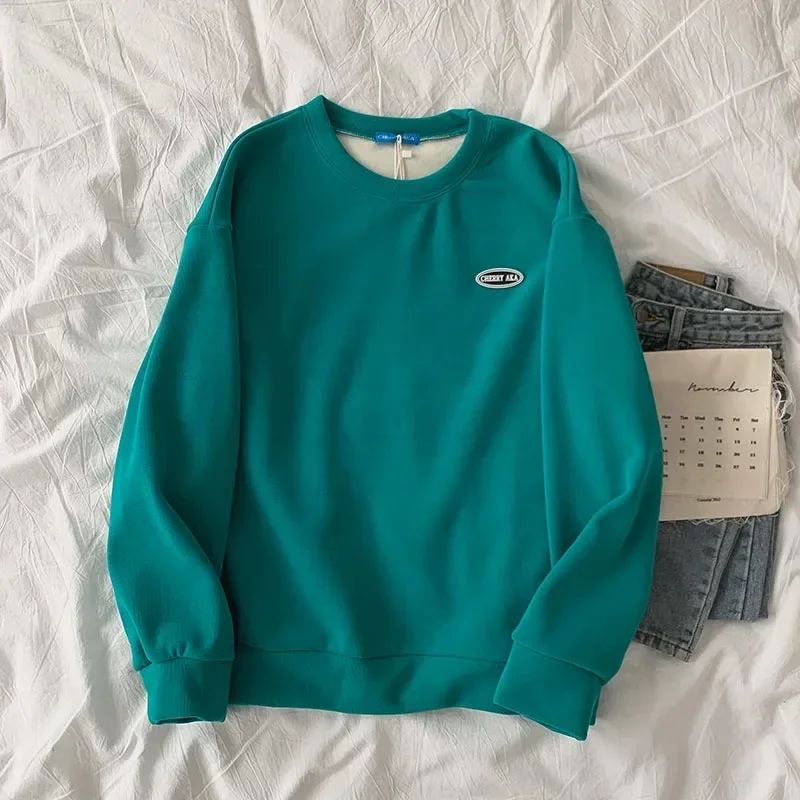 Women Sweatshirt 2024 New Autumn Winter Loose Women's Fleece Thickened Winter Pink Round Neck Top 8 Colors Oversized Sweatshirt
