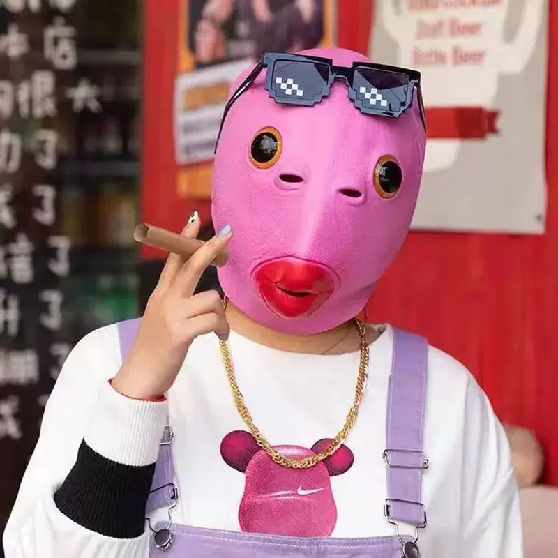 Cosplay Green Fish Monster Mask with Hair - Cute and Funny Halloween Carnival Costume Accessory