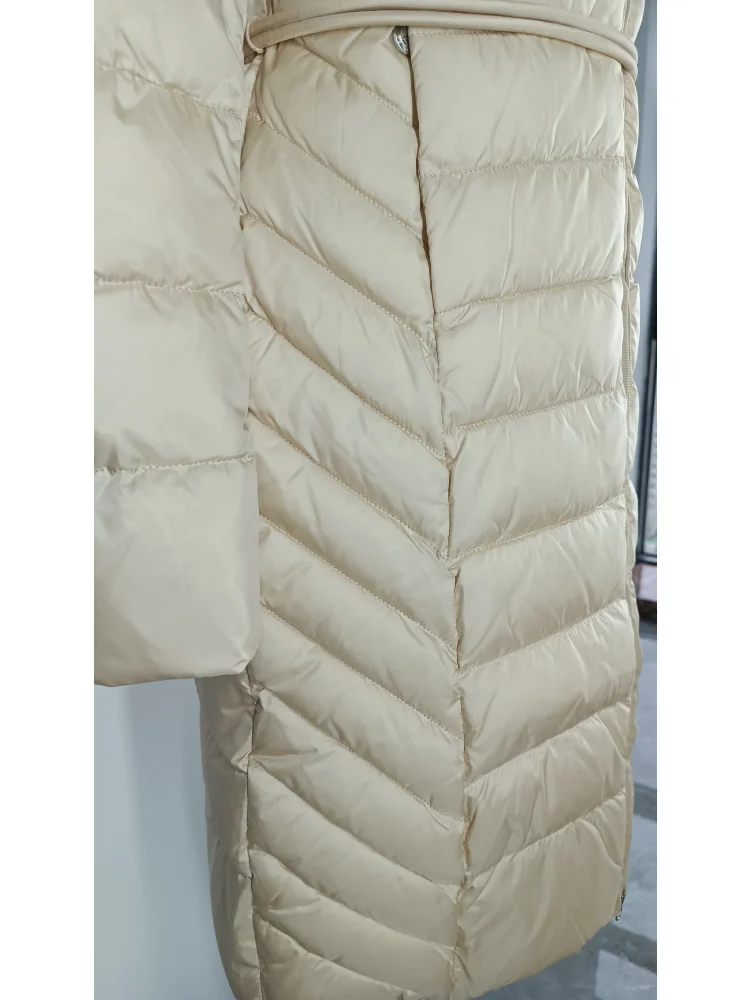 VERALBA Winter Warm Ladies Down Jacket With Fur Collar Belt Waist Collection Fashion Beige Coat Puffer Women Long Goose Female