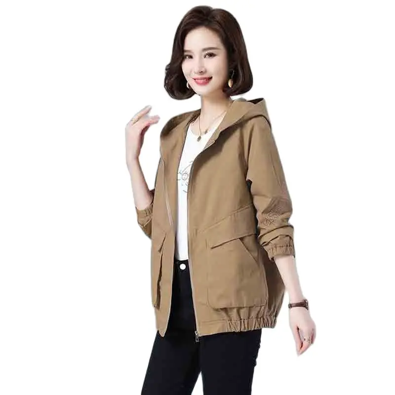 

Windbreaker Solid Color Coat Women's 2022 Spring And Autumn New Fashion Casual Loose Long-sleeved Women's Hooded Embroidered Top