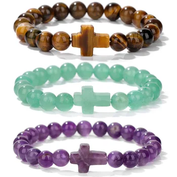 Cross Charm Stone Bead Bracelet 1