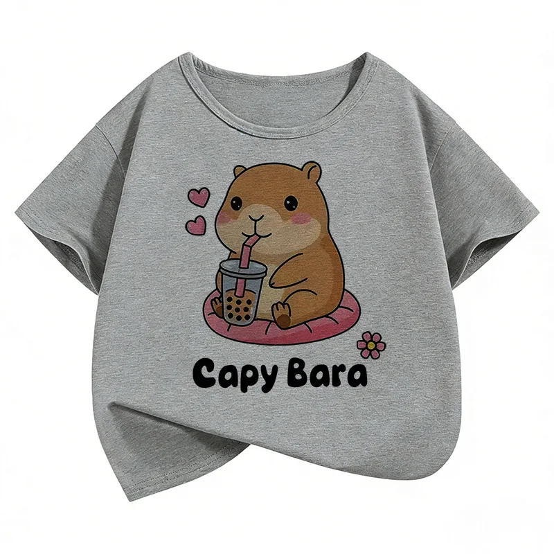 여름 봄 반팔 유니섹스 재미있는 카피바라 동물 디자인 티셔츠 어린이 티셔츠 소년 소녀 캐주얼 탑 티셔츠