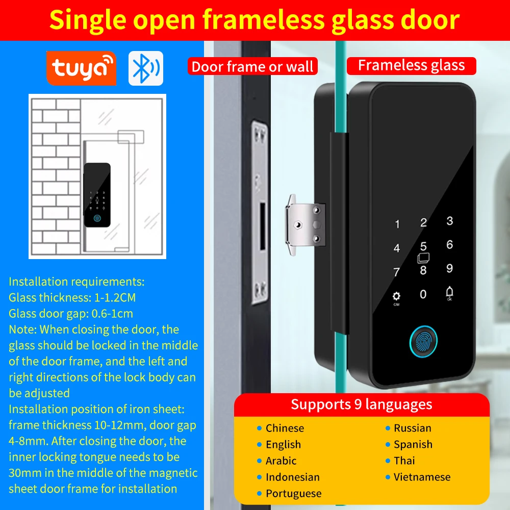 قفل باب إلكتروني ذكي مع شاشة ، قفل باب زجاجي LCD ،...